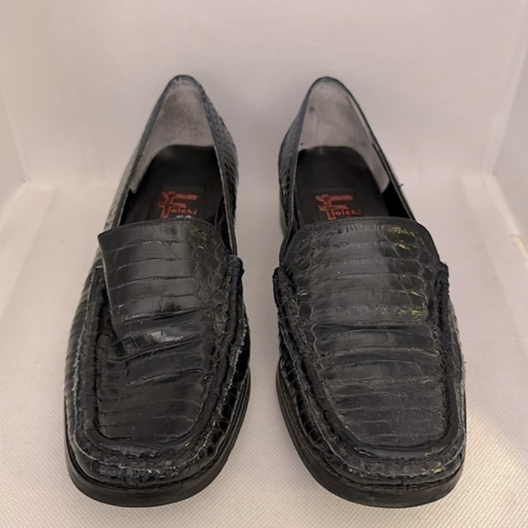 Carlos Falchi Black Reptile Print Leather Loafers Size 5 - EUC - Picture 8 of 12